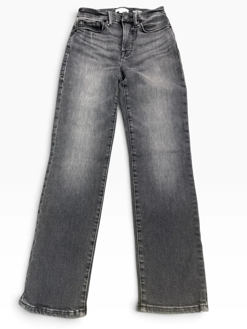 Good American Good Leg Straight Mid Rise Straight Seam Grey Size 0/25 Stretch
